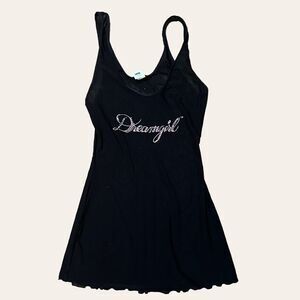 Micro Mesh Dream Girl Rhinestone Black Tank Top
